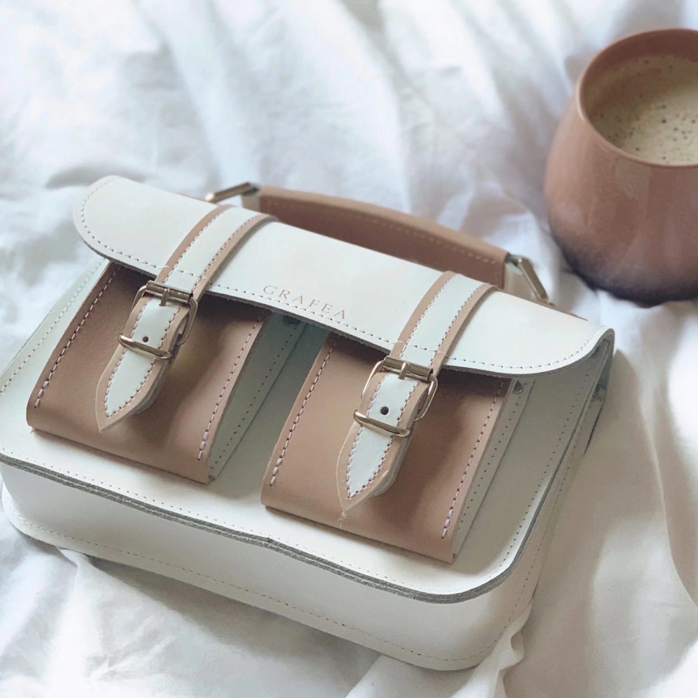CRAFEA Two-Tone White and Tan Satchel